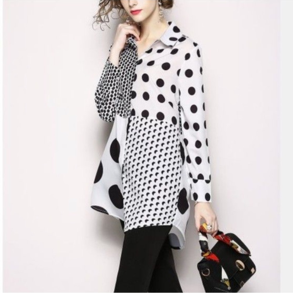 DZA women’s black and white 3/4 sleeve button down blouse Size Large